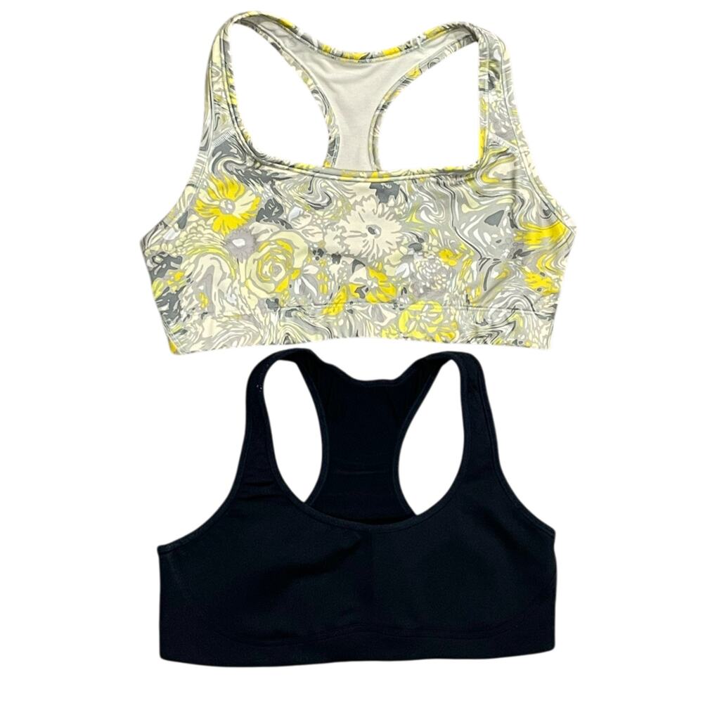 Lot 2x Gapfit Gap Womens Sport Bra M Stretch Compression Pullover Black Floral
